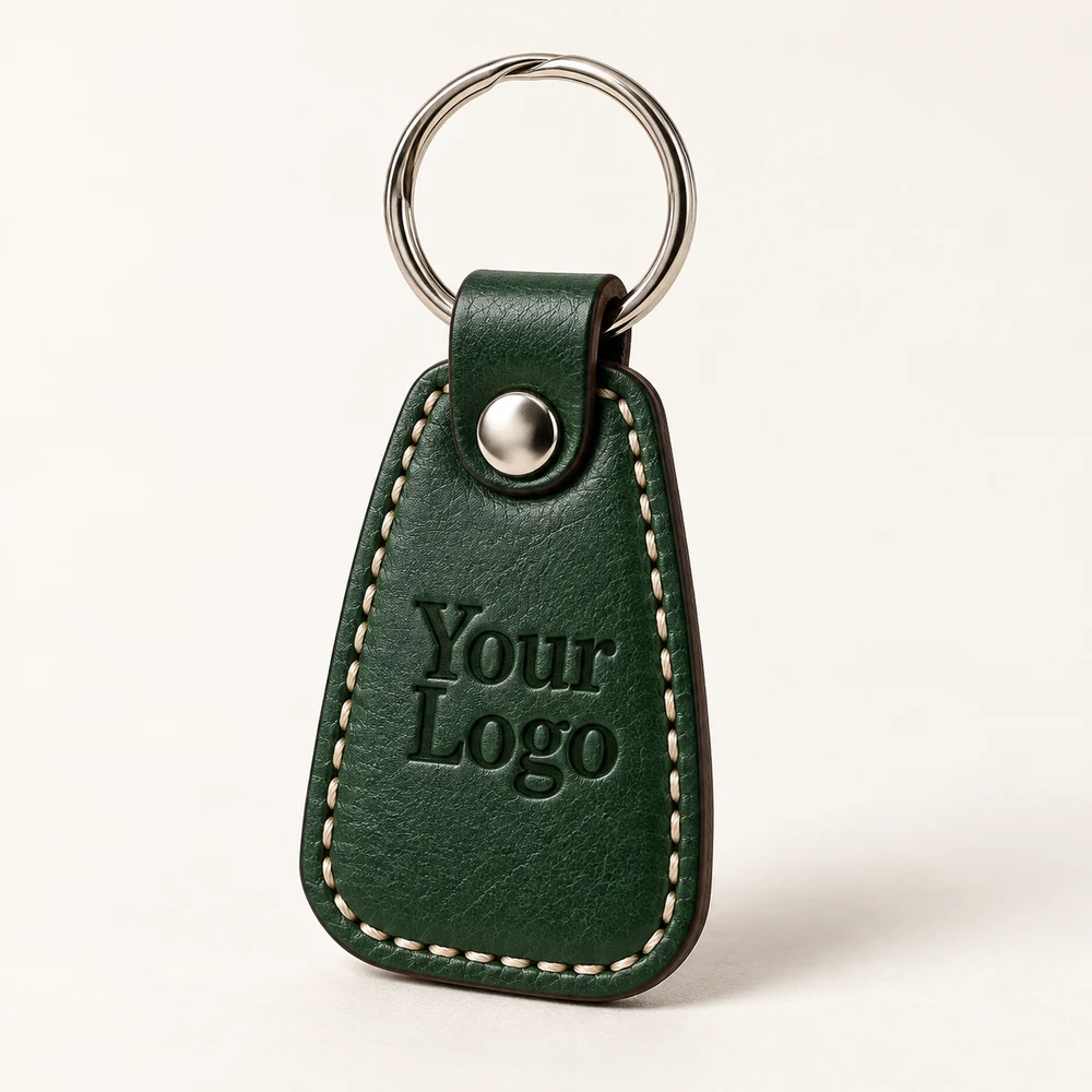 Forest Green Tab Leather Keychain